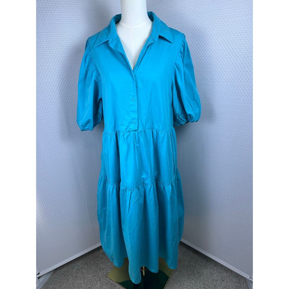 ANTHROPOLOGIE AMADI SHIRT DRESS LARGE $158 Cordelia Tiered Midi Shirtdress New - Picture 6 of 11